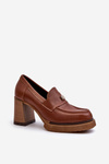 Zazoo 20169 Skórzane Półbuty Na Obcasie Brązowe
