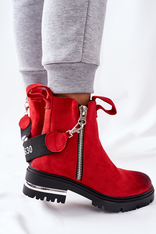 Ocieplane Botki Z Suwakiem Czerwone Cortona