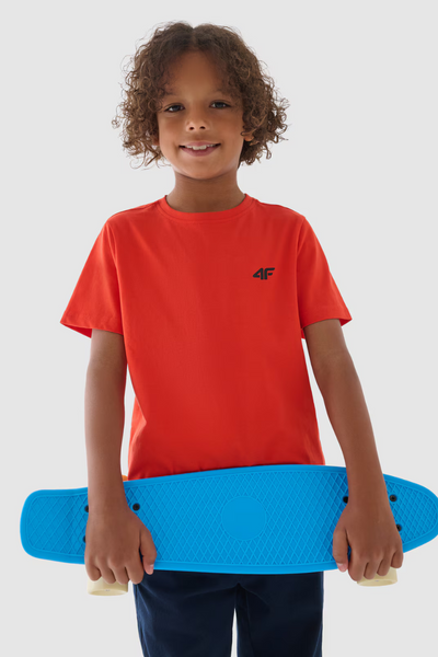 Chłopięcy T-shirt Gładki Bawełniany Pomarańczowy 4F 4FJWMM00TTSHM1626-70S