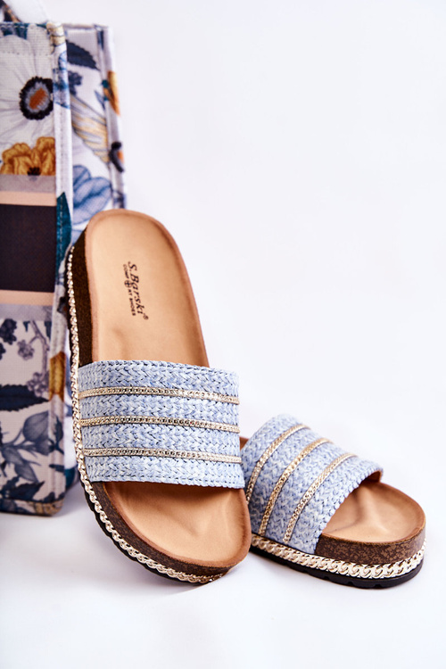 Damskie Klasyczne Klapki Z Łańcuszkiem Niebieskie Maddy