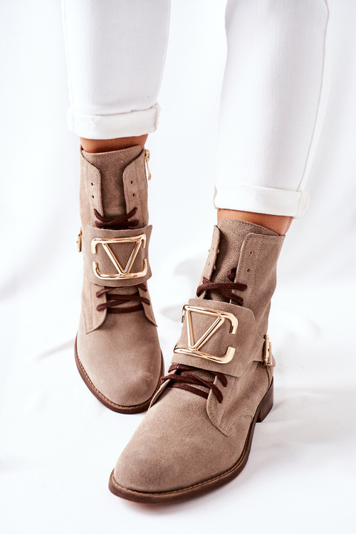 Botki Damskie Zamszowe Cappuccino Nicole 2676