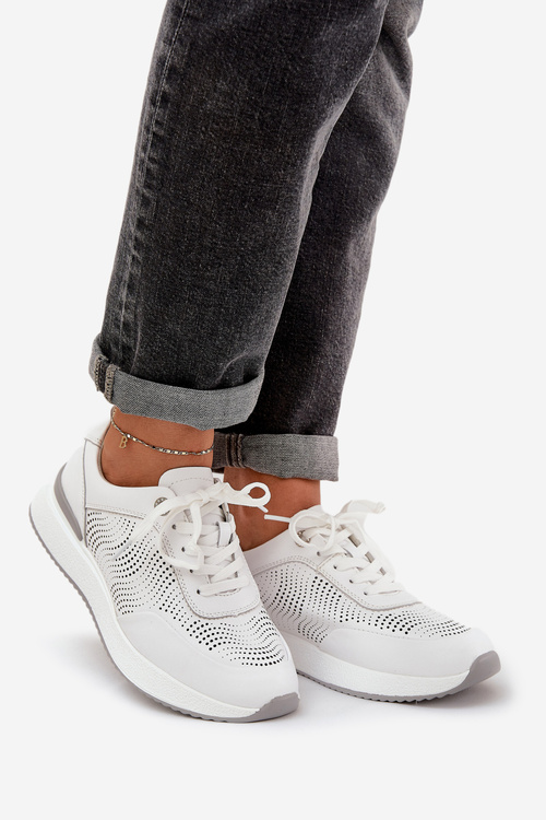 Skórzane Buty Sportowe Sneakersy Damskie S.Barski LR51-551 Białe