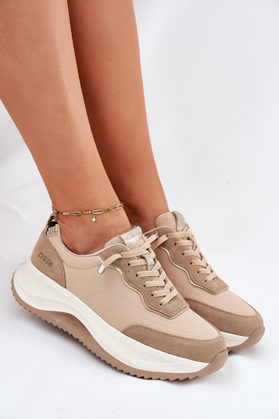 Zamszowe Sneakersy Damskie Na Platformie Big Star RR274A345 HI-POLY SYSTEM Ciemnobeżowe