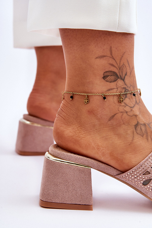 Klapki Na Obcasie Z Siateczką S.Barski KV-612-1 Nude