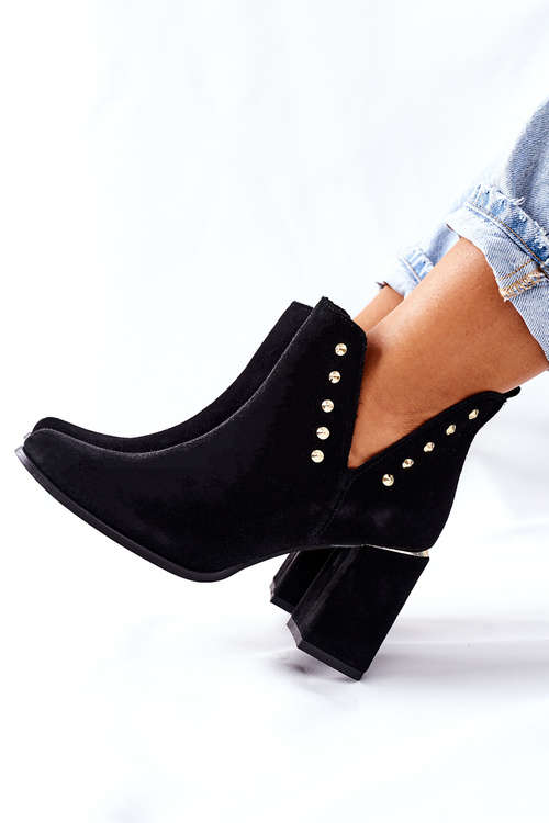 Damskie Zamszowe Botki Z Wycięciami Lewski Czarne 3075