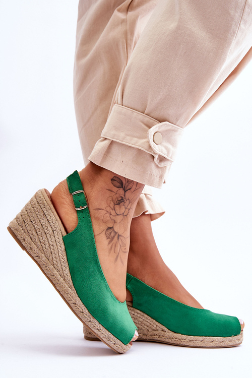 Zamszowe Sandały Na Koturnie Zielone Elsie