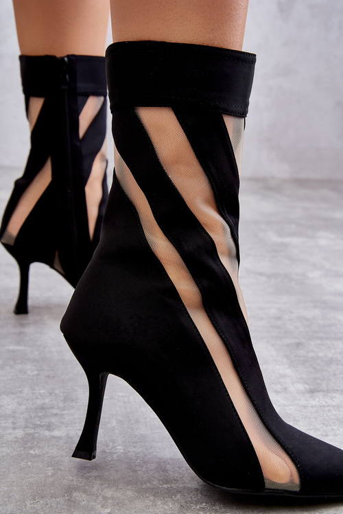 Modne Wysokie Damskie Botki Na Szpilce Czarne Deyna