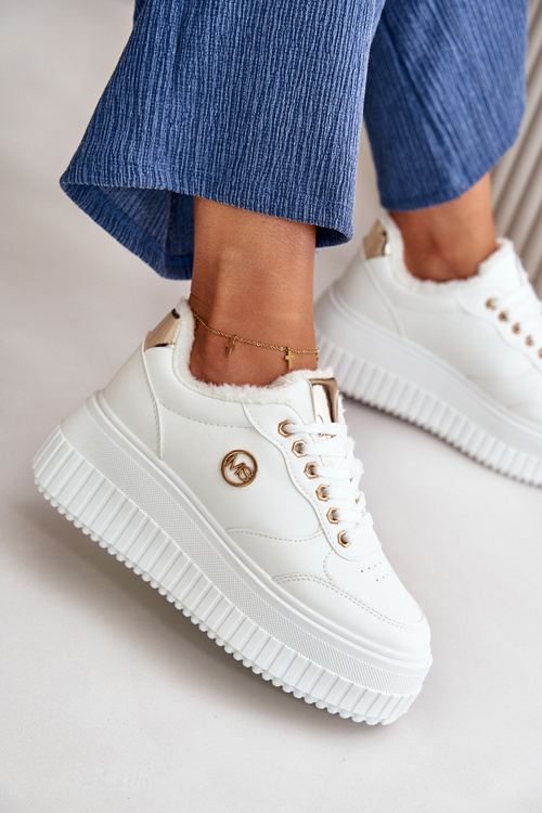 Sneakersy Buty Sportowe Damskie Ocieplane Na Masywnej Podeszwie Białe Ardiela