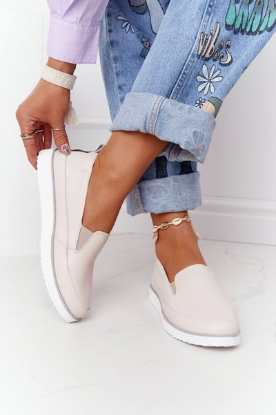 Damskie Skórzane Tenisówki Slip-On S.Barski Beżowe
