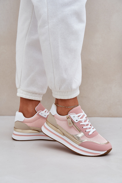 Buty Sportowe Błyszczące Damskie Na Platformie Różowe Florefedi