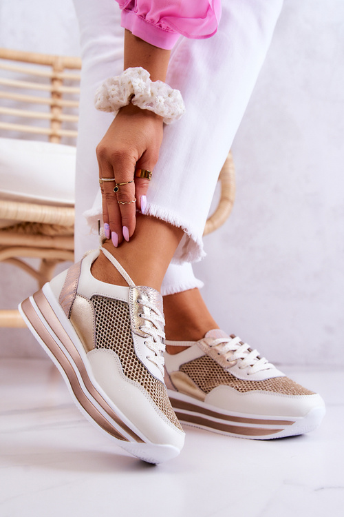 Damskie Buty Sportowe Sneakersy Biało-Złote Bourne