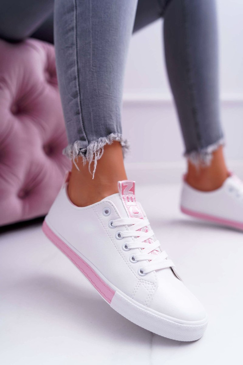 Trampki Damskie Białe Różowy Pasek Nigrid