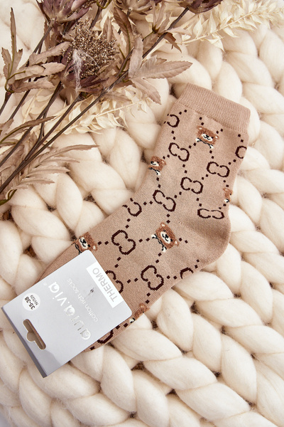 Ciepłe Skarpety Bawełniane Z Misiami Beżowe
