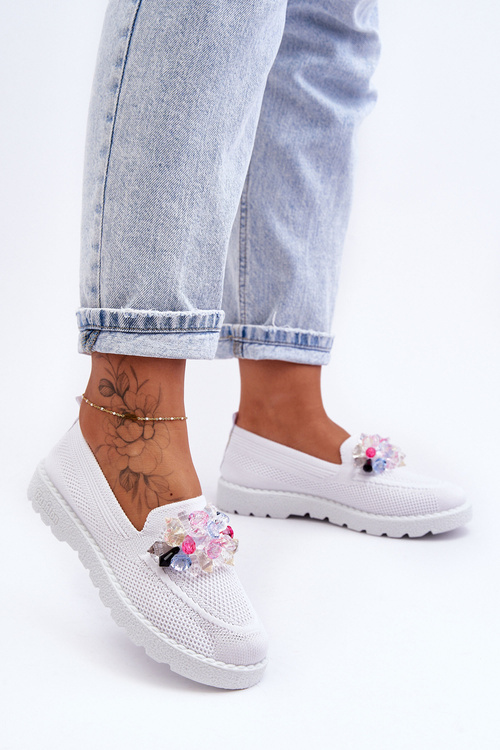 Damskie Trampki Tenisówki Wsuwane Z Ozdobą Białe Taylor