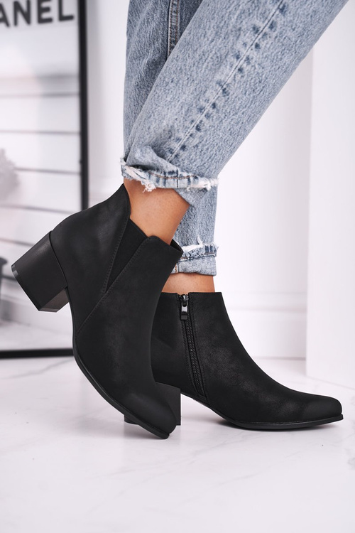 Botki Damskie Sergio Leone Sztyblety Eko Nubuk Czarne BT621