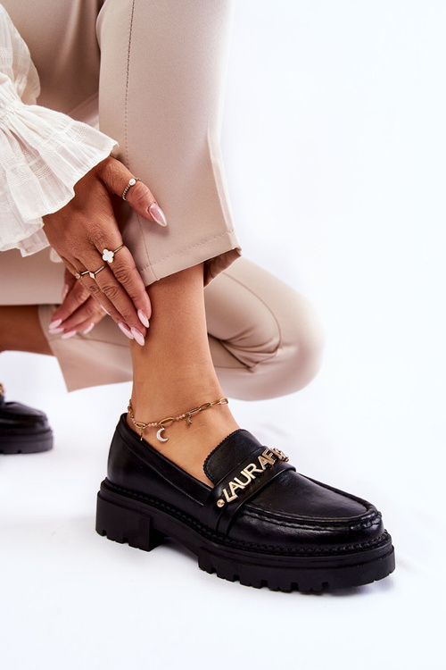 Skórzane Półbuty Loafery Literki La.Fi 210001B-PU Czarne