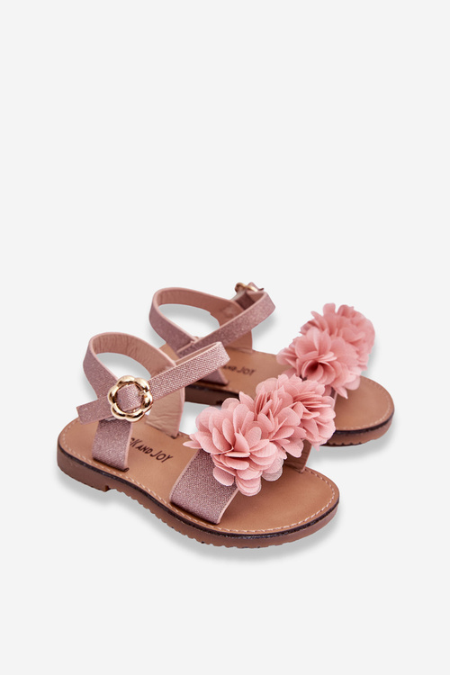 Modne Dziecięce Sandały Z Kwiatami Różowe Poly