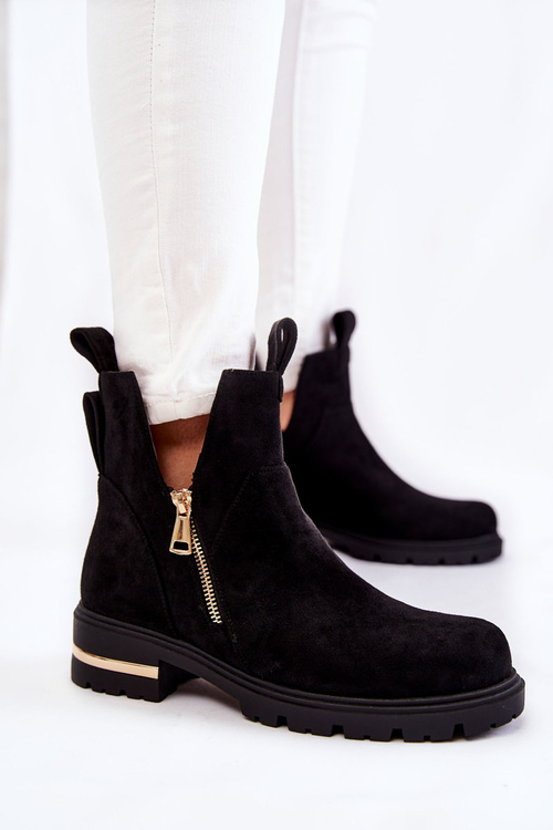 Zamszowe Botki Z Wycięciami Czarne Klarissa