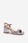 Damskie Sandały Na Obcasie Z Błyszczącym Paskiem Srebrne Tessata