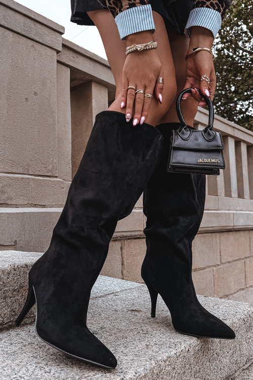 Wsuwane Kozaki Damskie Na Szpilce Z Eko Zamszu Czarne Noretta