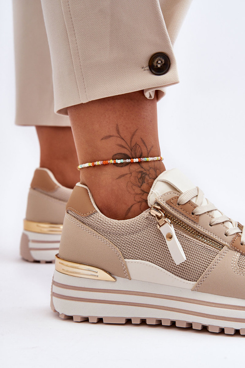 Damskie Buty Sportowe Z Ozdobnym Zamkiem Beżowe Cairo