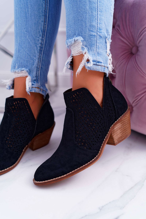 Botki Damskie Wiosenne Kowbojki Czarne Matty