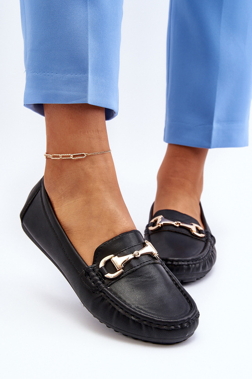 Damskie Klasyczne Mokasyny Eko Skórzane Czarne Demese