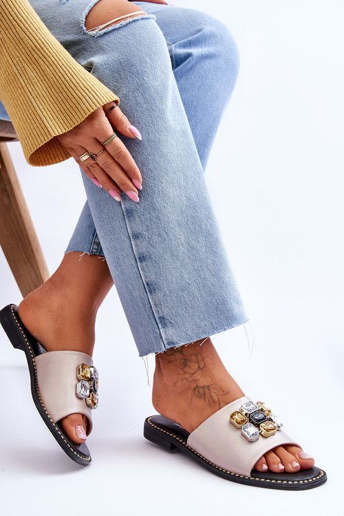 Damskie Klapki Z Kamieniami S.Barski KV-2775-31 Nude