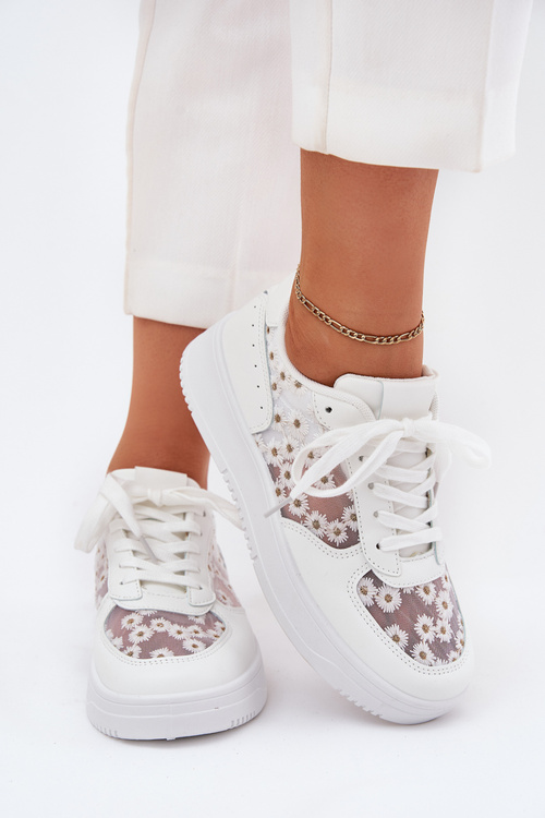 Siateczkowe Sneakersy Damskie Stokrotki Białe Jenithra