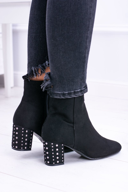 Ciepłe Damskie Botki Na Słupku Czarne Jokasta