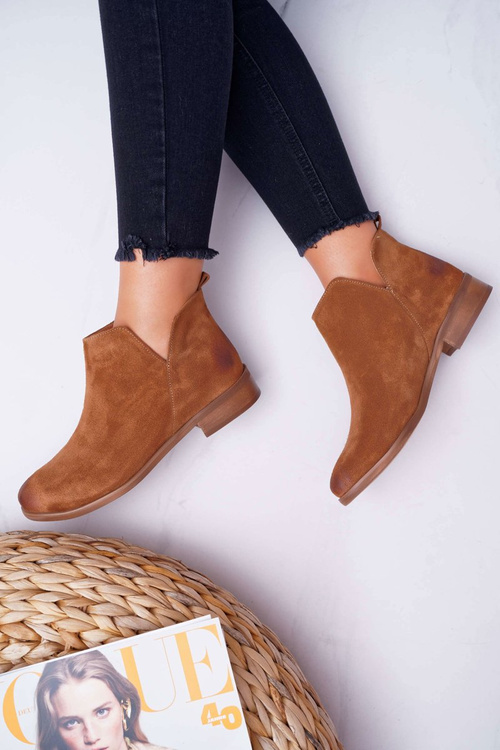 Botki Damskie Płaski Obcas Wiosenne Skórzane Brązowe Madness