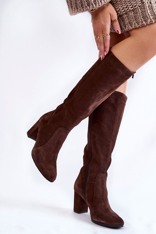 Kozaki Damskie Zamszowe Laura Messi 1415 Brązowe