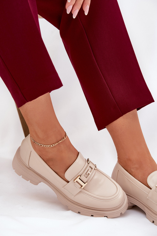 Mokasyny Damskie Z Eko Skóry Beżowe Lomnela