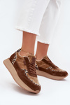 Zamszowe Sneakersy Damskie Big Star OO274A313 HI-POLY SYSTEM Brązowe Panterka