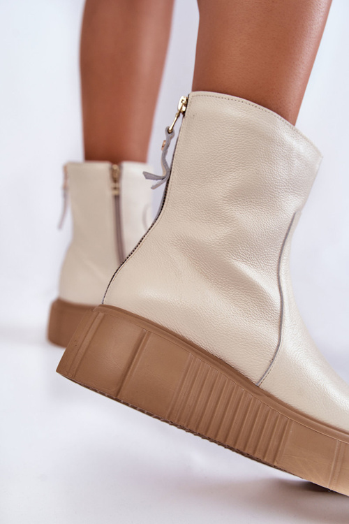 Damskie Skórzane Botki Na Platformie Jasnobeżowe Jenefer