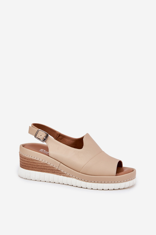 Sandały Damskie Skórzane Na Koturnie Artiker 56C0919 Beżowe