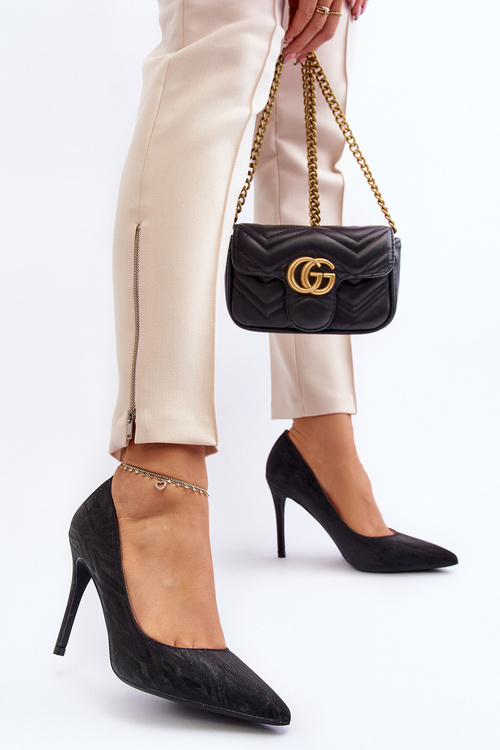 Szpilki Zdobione Brokatem Czarne Klonisa