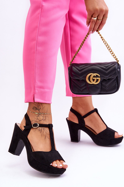 Zamszowe Sandały Na Obcasie Czarne Felicia