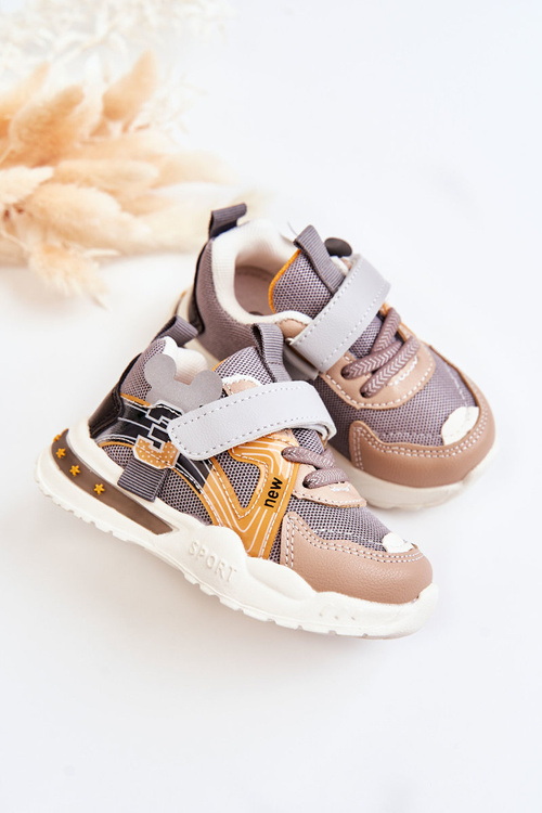 Dziecięce Materiałowe Buty Sportowe Szaro-Brązowe Nathine