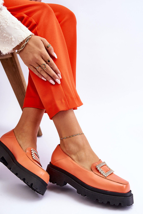 Wygodne Skórzane Mokasyny Pomarańczowe Agathe