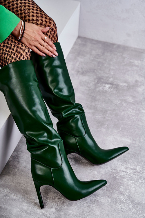 Skórzane Kozaki Na Szpilce Zielone Rissa