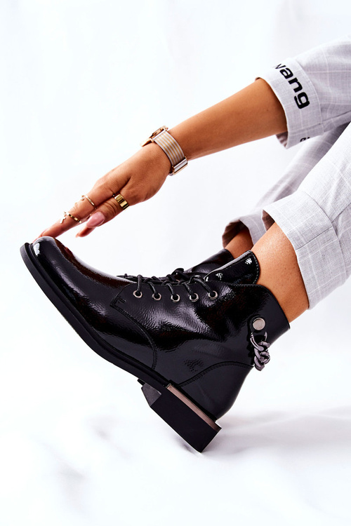 Botki Ocieplane Lakierowane Na Suwak Sergio Leone Czarne BT405