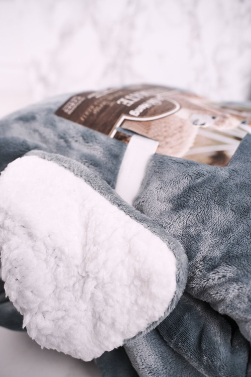 Duży Koc Dwustronny Plusz I Kożuch Sherpa Throw Niebieski