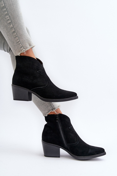 Zamszowe Botki Kowbojki Na Suwak D&A SN622-29 Czarne