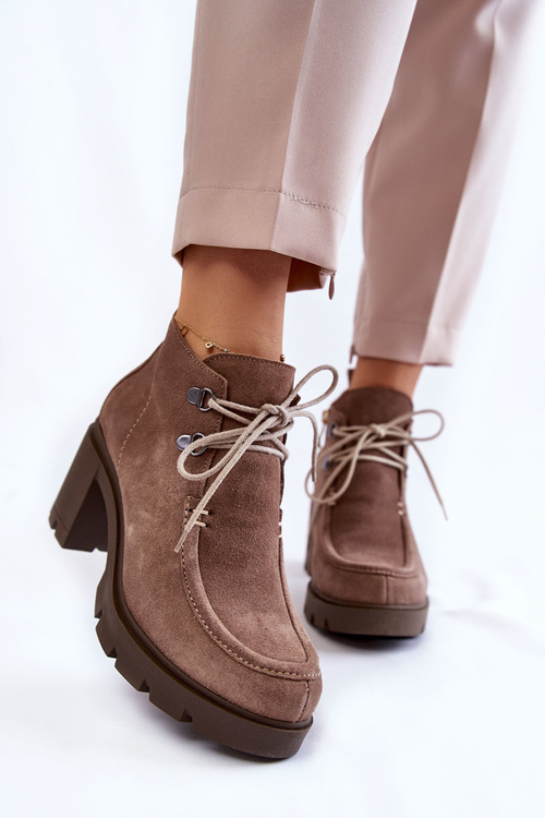 Damskie Zamszowe Botki Wiązane Jasnobrązowe Lemar Marianne