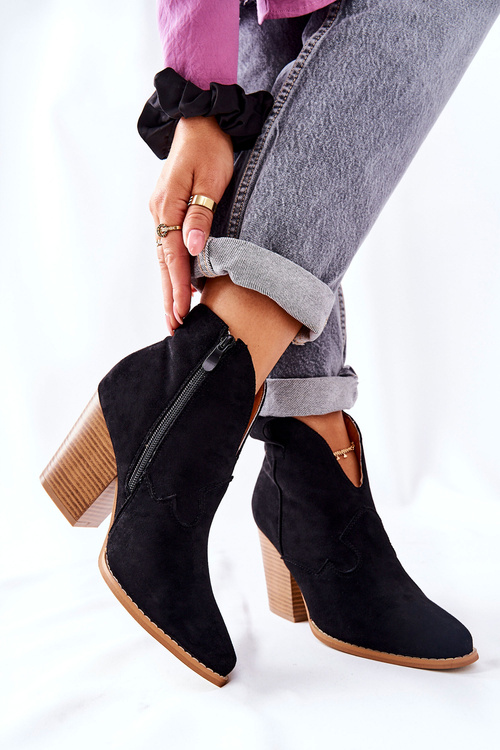 Damskie Botki Na Słupku Czarne Meronet