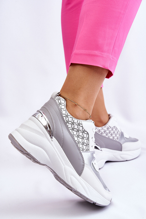 Damskie Buty Sportowe Na Platformie Biało-Szare Ferrina