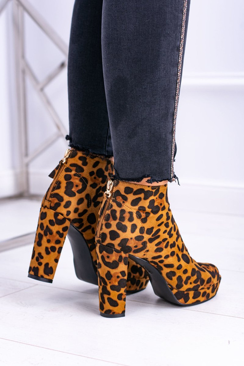 Damskie Botki Na Słupku Odkryte Palce Panterka Temira