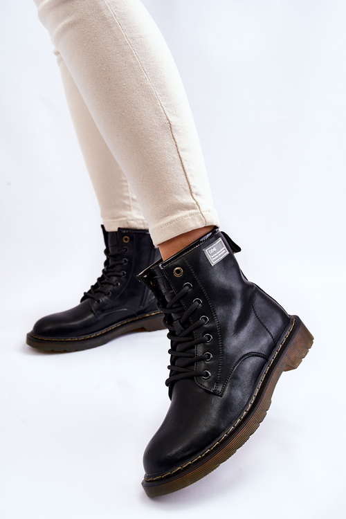 Damskie Skórzane Botki Ocieplane GOE II2N4053 Czarne