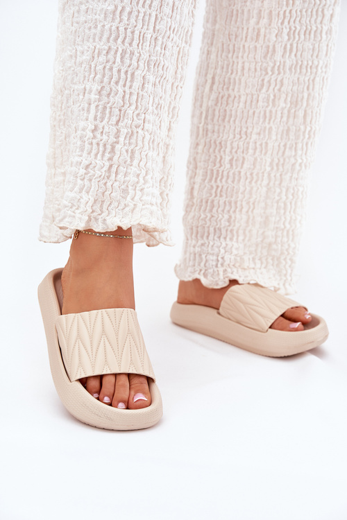 Klapki Damskie Piankowe Na Platformie Beżowe Vanesha